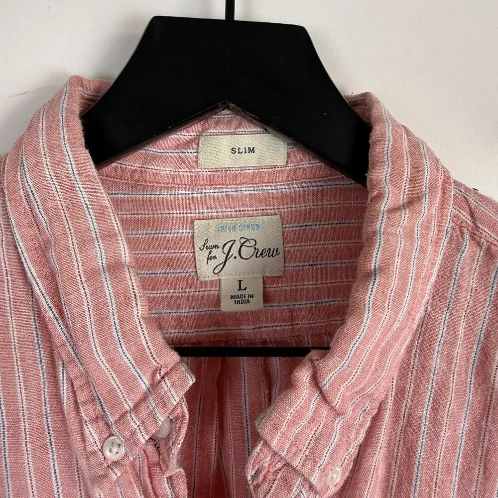 J.Crew Baird McNutt Irish Linen Slim Button Down Shirt Red Stripe  - L
